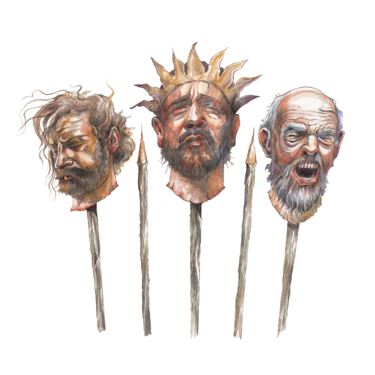 illustration of heads on spikes