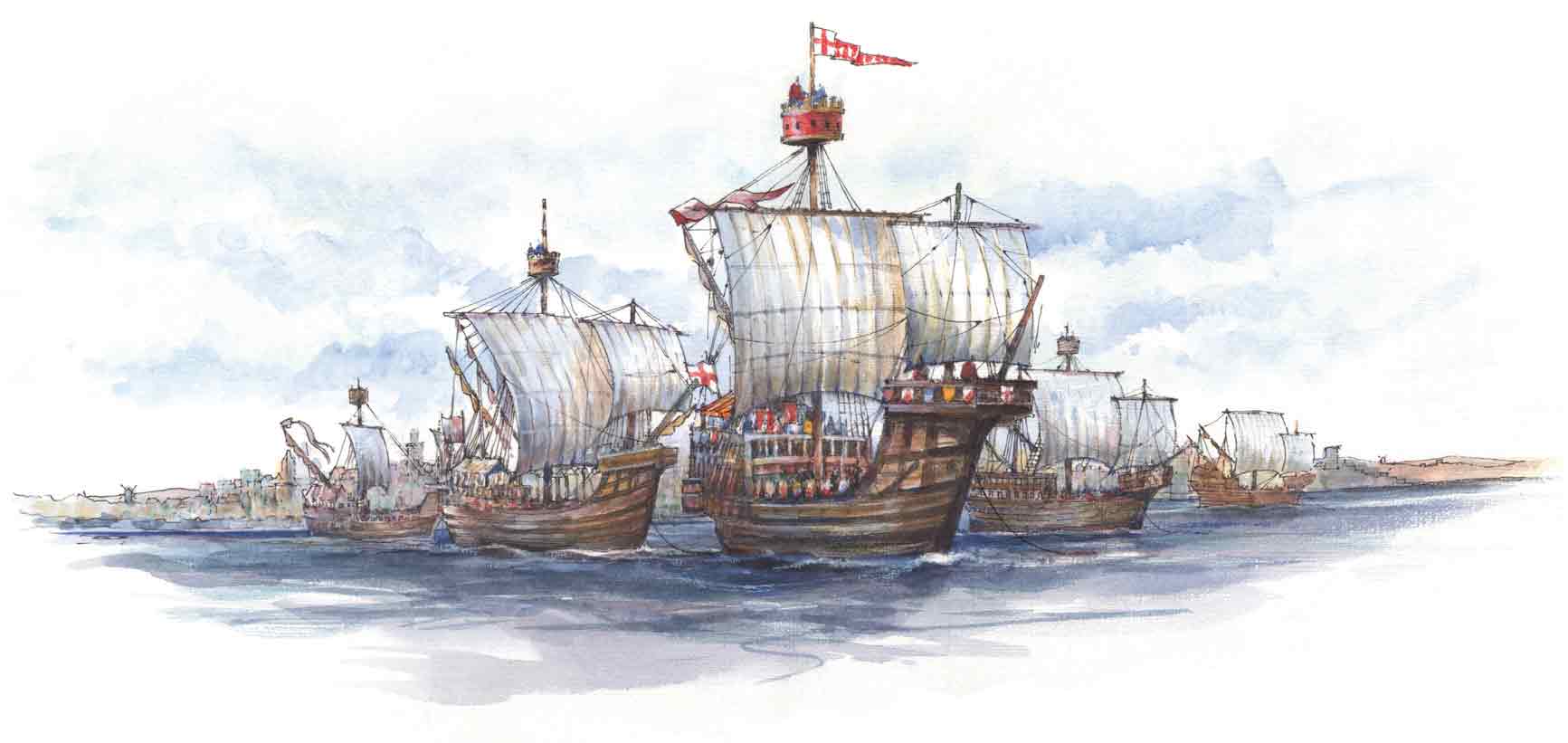 illustration of ships moored at Calais