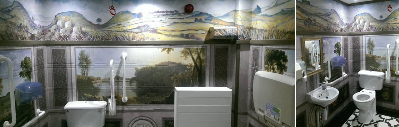 trompe-l’œil murals, tiling effects and friezes produced for the three museum restrooms